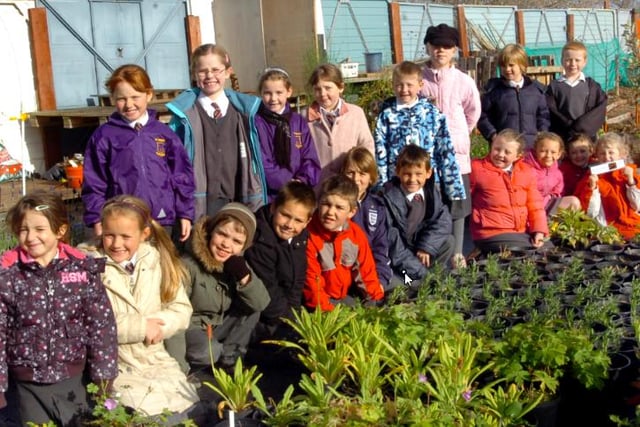 Getting to learn all about gardening in 2008 were these St Teresa's pupils who were pictured in allotments at Rossmere.