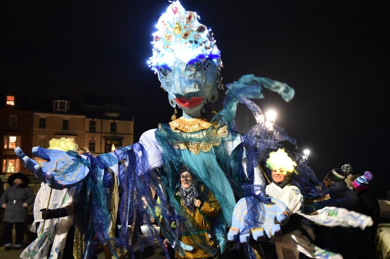 A striking figure forms part of Friday evening's lantern parade along the Headland. Picture by BERNADETTE MALCOLMSON