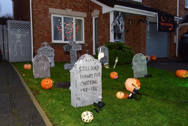 This front lawn was turned into a cemetery for Nightmare on Nuthatch.