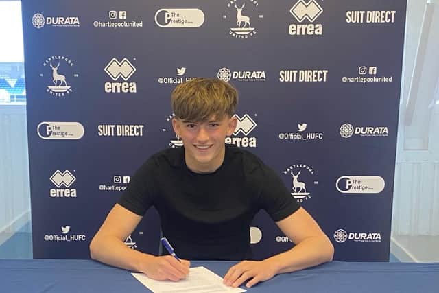 Alfie Steel is among the eight players to agree a two-year scholarship deal with Hartlepool United ahead of the 2023-24 season. Michael McGeary / Hartlepool United Football Club