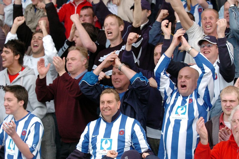 Poolies celebrate the unexpected victory over promotion-chasing Nottingham Forest towards the end of the 2005-06 League One relegation season.