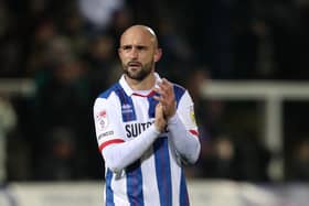 Peter Hartley was forced off injured in Hartlepool United's defeat to Colchester United. (Credit: Mark Fletcher | MI News)