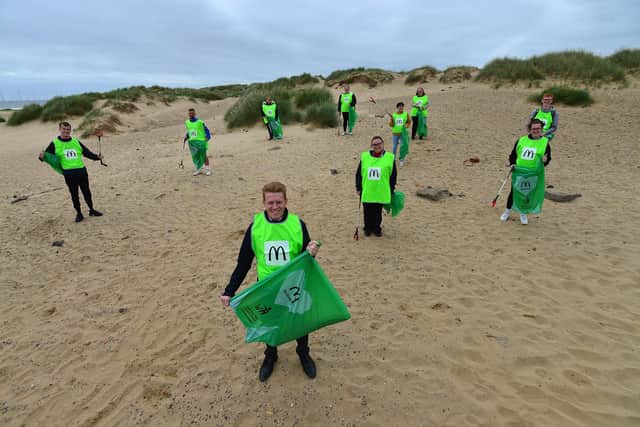 Paul Stavers and fellow staff members from Burn Road, Town Centre and Marina McDonalds at the start of their litter pick on Seaton Carew sand dunes. Picture by FRANK REID