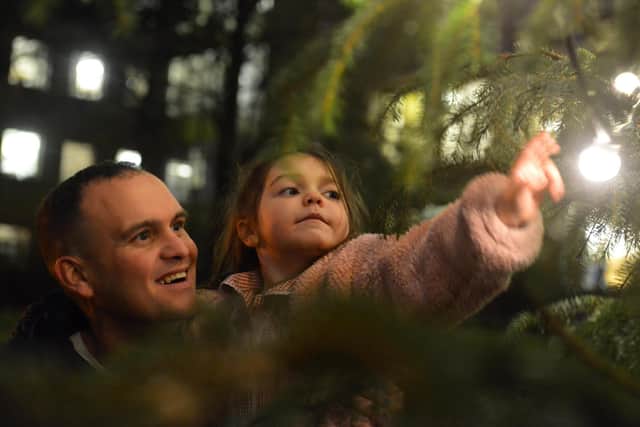 Inspirational youngster Lyla O'Donovan, 7, pictured switching on Durham County Hall's Christmas lights with dad Paul last year.