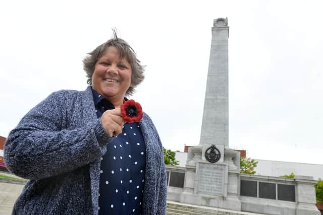 Sian Cameron with a limited edition British Legion silk poppy dedicated to her late dad Ian Cameron.