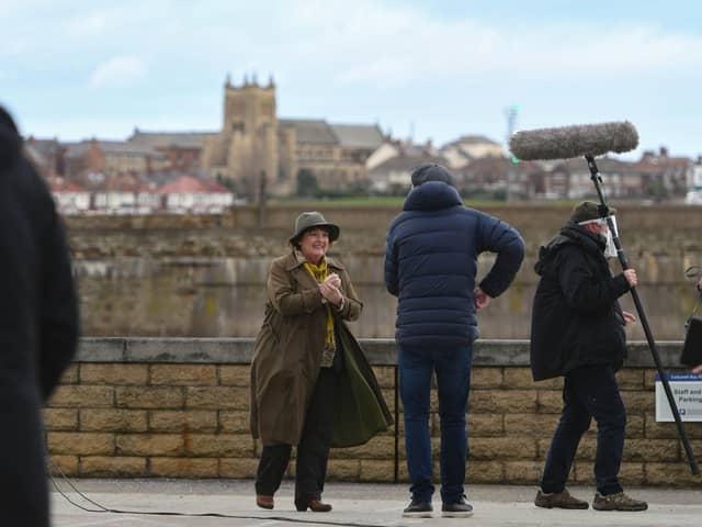Brenda Blethyn as DCI Vera Stanhope filming at Hartlepool Marina on Monday morning. 