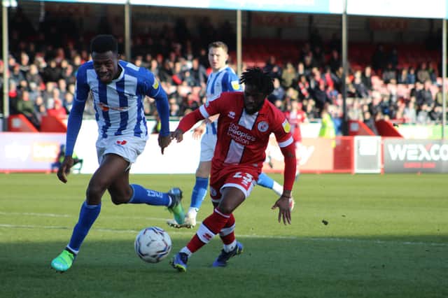 Timi Odusina in action at Crawley Town. Picture by Cory Pickford