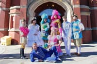 The cast of Cinderella outside Hartlepool Town Hall Theatre.