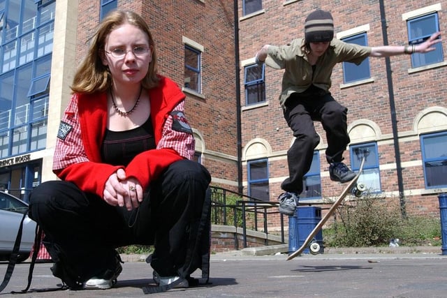 Skateboarders Emma Griffiths and Sam Elvidge in the picture 19 years ago.
