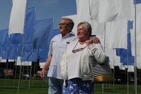 Konrad and Margret Sievert view In Memoriam artwork by Luke Jerram at Seaton Park.