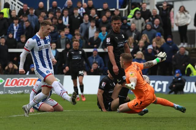 Hartlepool United signed off their Suit Direct Stadium campaign with a win over Barrow but it wasn't enough to avoid relegation. (Photo: Mark Fletcher | MI News)