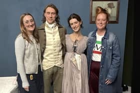Alison Lyons (left) with actors Daisy Edgar-Jones and George MacKay in costume.