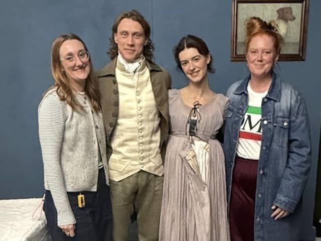 Alison Lyons (left) with actors Daisy Edgar-Jones and George MacKay in costume.