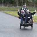 The Mayor and Mayoress of Hartlepool having a ride around the new cycle track at Summerhill Country Park.