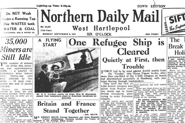 The Northern Daily Mail front page photograph of the couple leaving Greatham for their honeymoon.