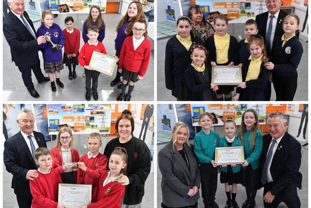 Pupils from St Helen's, Golden Flatts, Brougham and Clavering Schools receive their Alice House Hospice Bright Sparks awards at Hartlepool Power Station.