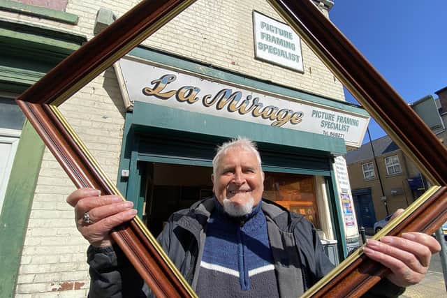Jimmy Gettings outside his picture framing workshop in April 2021 when some businesses were able to reopen after pandemic restrictions were lifted.