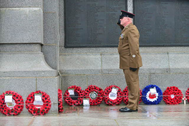 Cleveland County Army Cadet Force Sergeant Major salutes after he laid a wreath during the Remembrance Day Parade at the War Memorial, Victoria Road. Picture by FRANK REID