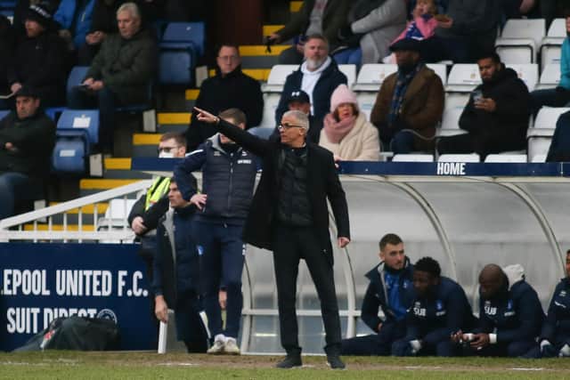 Hartlepool United manager Kieth Curle during the League Two match with Colchester United at the Suit Direct Stadium. (Credit: Michael Driver | MI News)