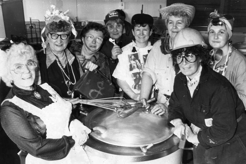 A March 1991 scene and it shows St Oswald's cooks and cleaners having fun for Conic Relief. Pictured are Olive Ward, Isabelle Titterington, Sandara Oxberry, Jean Park, Margaret Henderson, Jessie Morris, Carol Robinson and Jennifer Campbell. Can you tell us more about this event?