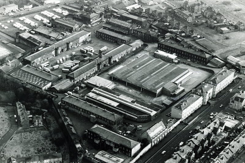 Looking down on the Hillsborough Barracks, Sheffield in 1987