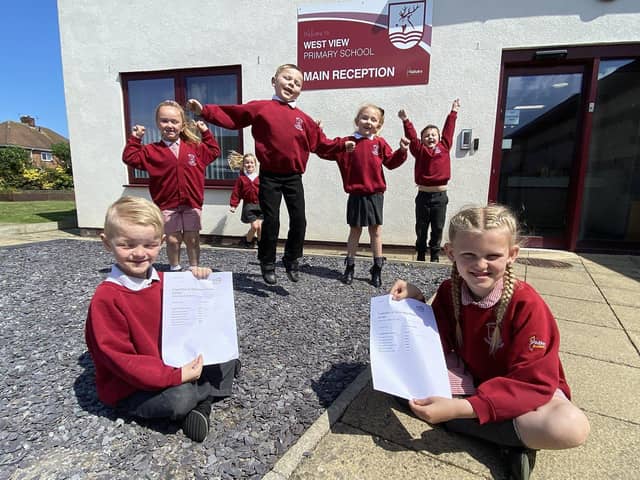 West View Primary school pupils after the announcement that the their school has been graded as "good" after a recent Ofsted inspection.  Picture by FRANK REID