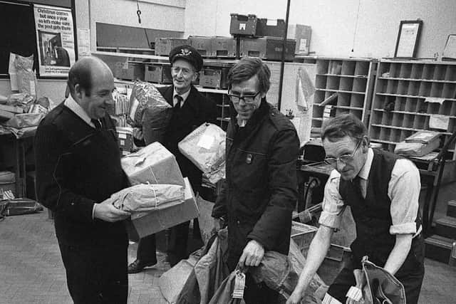The team at the Whitby Street Post Office was inundated with letters and parcels at Christmas in the 1980s.