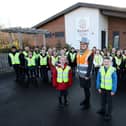 Pupils at Wynyard Church of England Primary School pose with their high-vis jackets.
