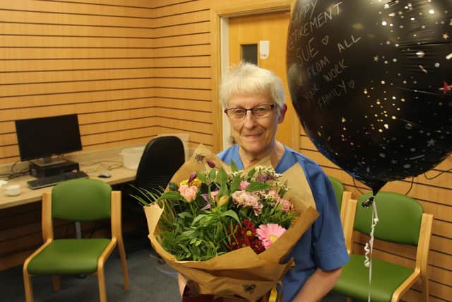 Retiring staff nurse Sue Pounder.