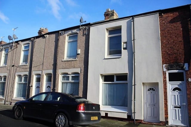 The two bed home in Harrow Street (pictured, second door from right to left) is currently one the cheapest on the market in Hartlepool.