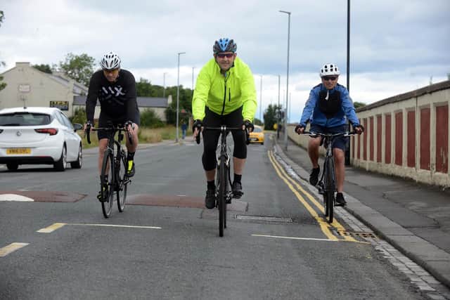 Craig Graves, Ronnie Williams and Darren Storer get some practice in ready for the ride to Newcastle and back in a day on July 25.