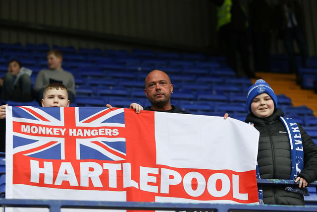 Hartlepool fans show their support at Prenton Park. (Photo: Chris Donnelly | MI News)