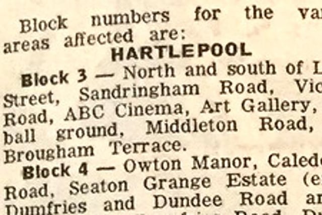 We lived through a winter of darkness in 1972. A State of Emergency was called because coal supplies were dwindling and this coincided with cold weather. Hartlepool and south east Durham, showing when areas would have no electricity that day. Photo : Hartlepool Museum Service.