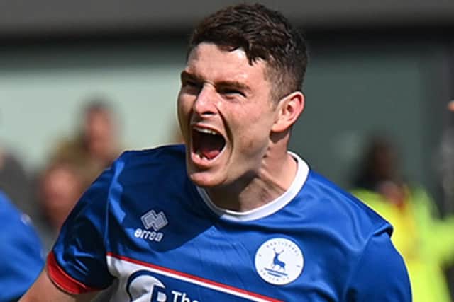 Jake Hastie scored his first goal for Hartlepool United in the opening day defeat to Barnet.