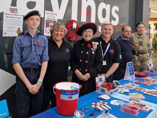 Lord Lieutenant Sue Snowdon (centre) flanked by Sian Cameron and Marley Hagan on Hartlepool Poppy Appeal's stall in Middleton Grange shopping centre.