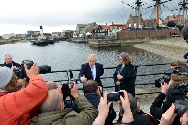 Meeting the media near the Wingfield Castle and HMS Trincomalee in 2021.