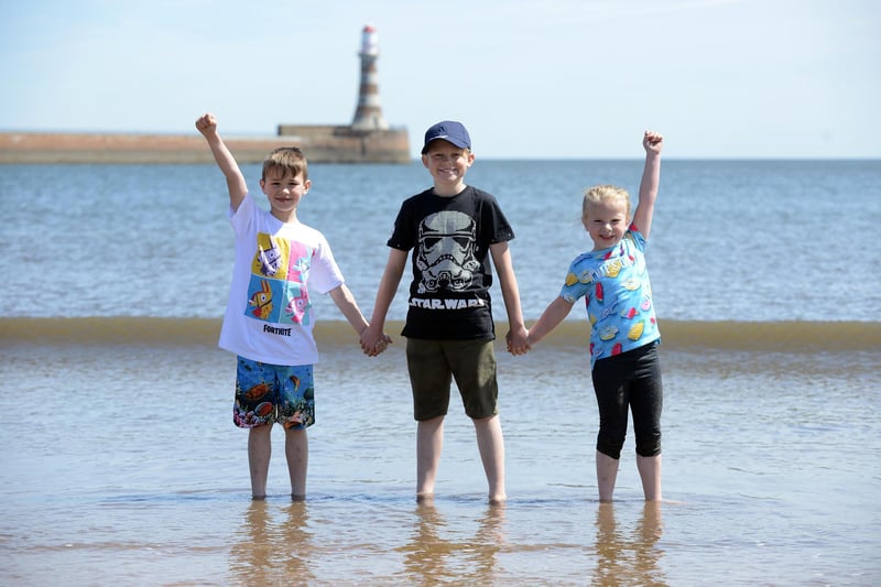 The children enjoying high temperatures at Roker Beach in 2019 were Jacob Craister-Miller, 7, Harry Craister-Fawcett, 10 and Mia Craister-Corrigan, 5