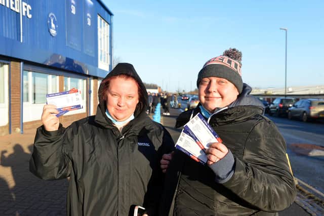 Hartlepool United FC fans Terri Leigh and Lisa Larkin with FA Cup tickets for Crystal Palace.