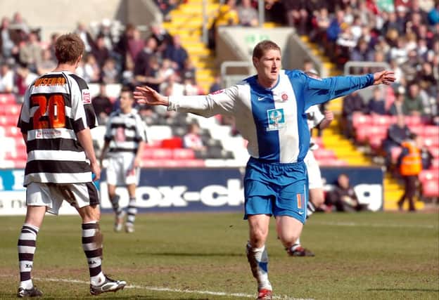 Eifion Williams celebrates his opening goal in the 3-0 win at Darlington at the Darlington Arena in 2007.