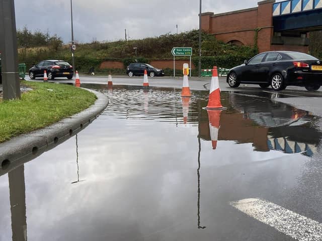 A lane was closed due to standing water in Marina Way, Hartlepool, on Monday ahead to Storm Debi's arrival.