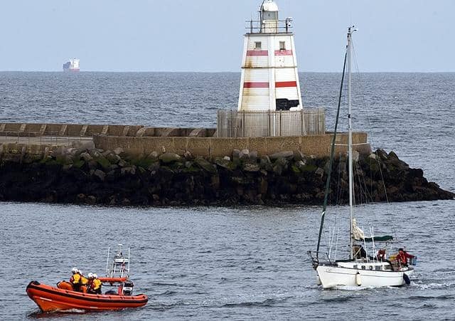 Hartlepool RNLI volunteers towed the vessel back to shore. Photo: RNLI/Tom Collins.