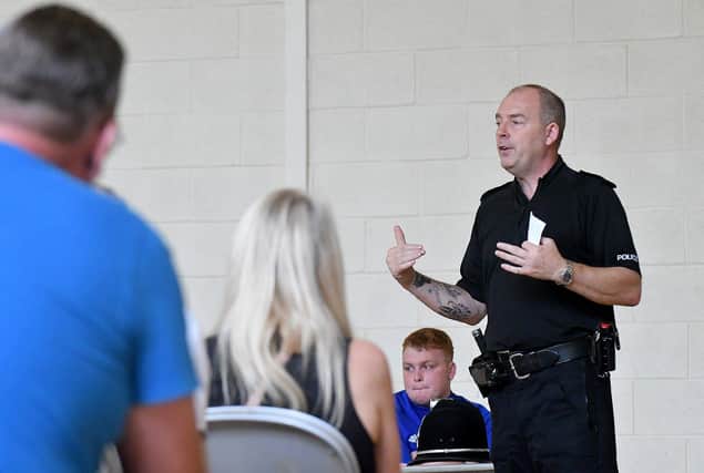 Chief Inspector Mark Haworth addressing the public meeting held in the Belle Vue Community Centre, Hartlepool.  Picture by FRANK REID.