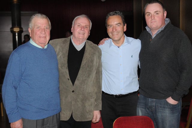 Jeff Stelling, Ray Rowbotham, John Robinson and Steven Robinson pose for a photo at the Hartlepool Town Hall Theatre in 2013.