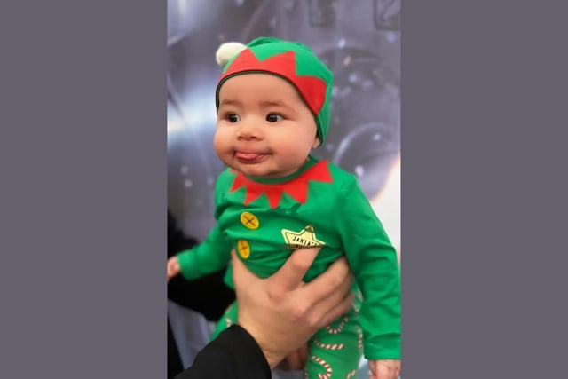 Mya Rose, age 6 months, ready for her first Christmas.