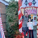 Pete Noble and ten-year-old Ariana with one of this year's decorations.