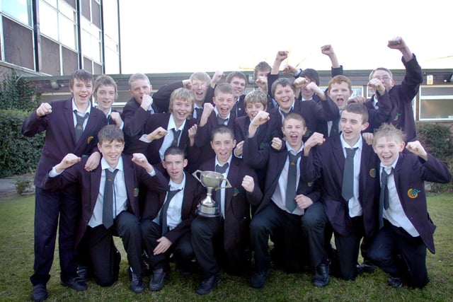 Manor College of Technology's Year 9 team celebrate a trophy win in 2008.