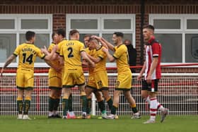 The Hartlepool United squad celebrates a goal at the weekend.