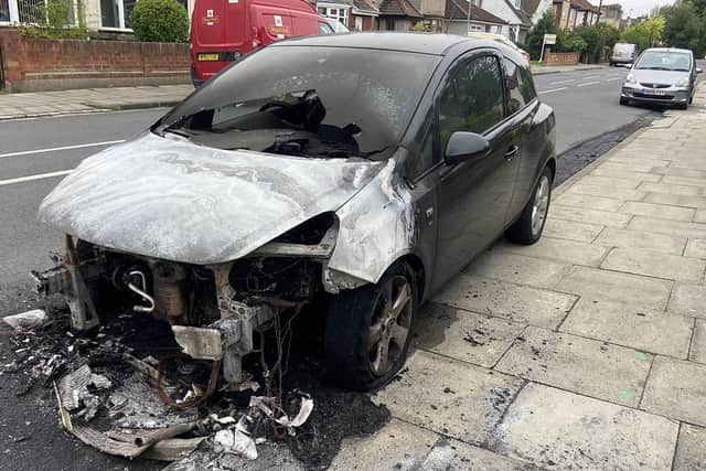 The remains of a car that was set on fire in Caledonian Road, Hartlepool, in August. Picture by FRANK REID.