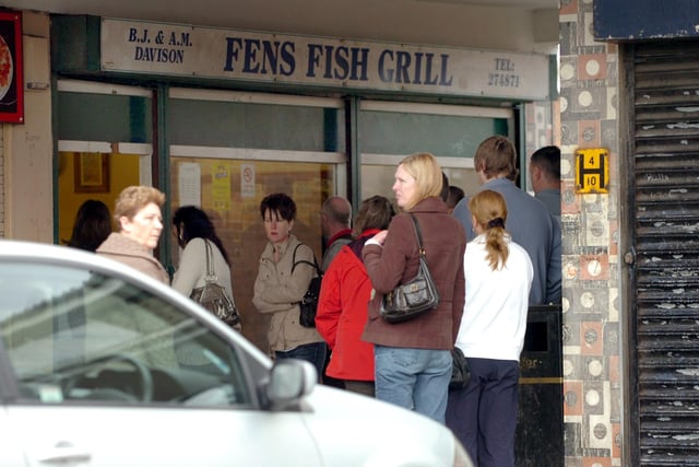 In line for fish and chips at the Fens Fish Grill in 2009.