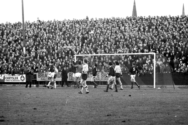 A large crowd turned out for the first Sunday football match at Brockville - Falkirk v Dunfermline in January 1974.